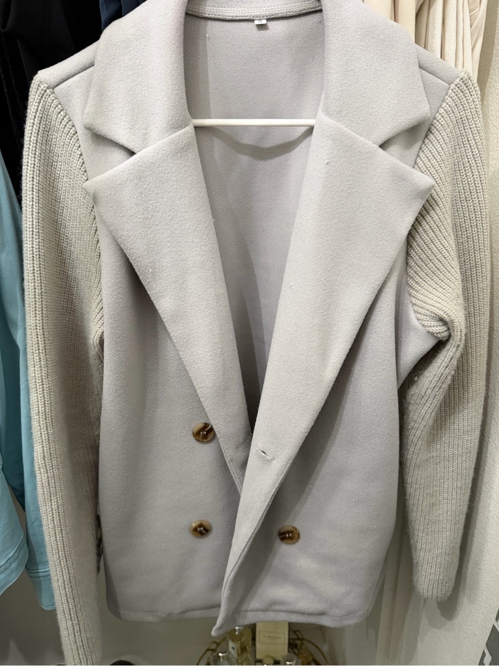 Light Gray Double-Breasted Knit Sleeve Coat sweater
